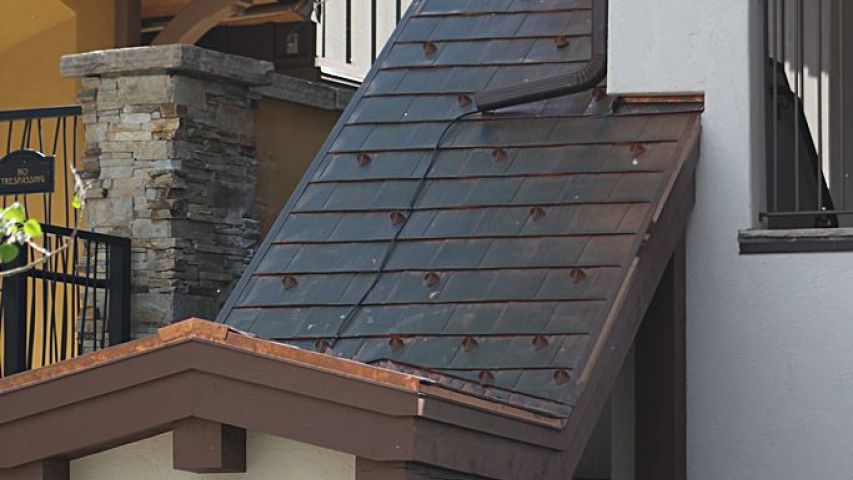 ST6 Copper Snow Guards on copper shingle roof